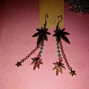 Pot Leaf and Star Dangle Earrings